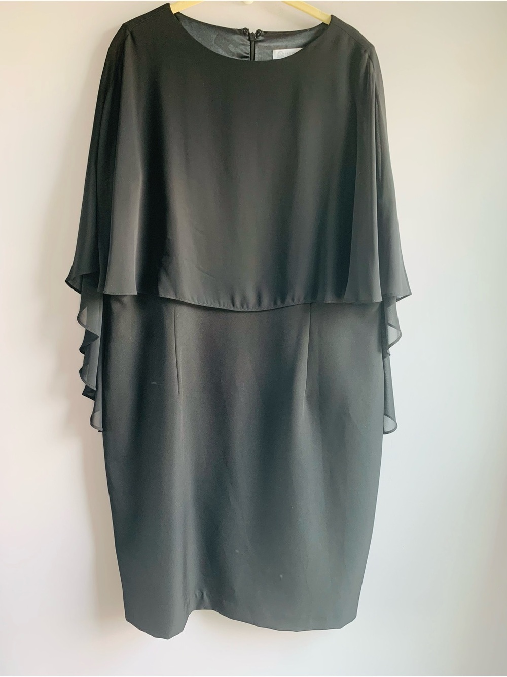 Preston & York Dress Black Shift Cape Overlay Formal Cocktail Modest EUC 16 XL